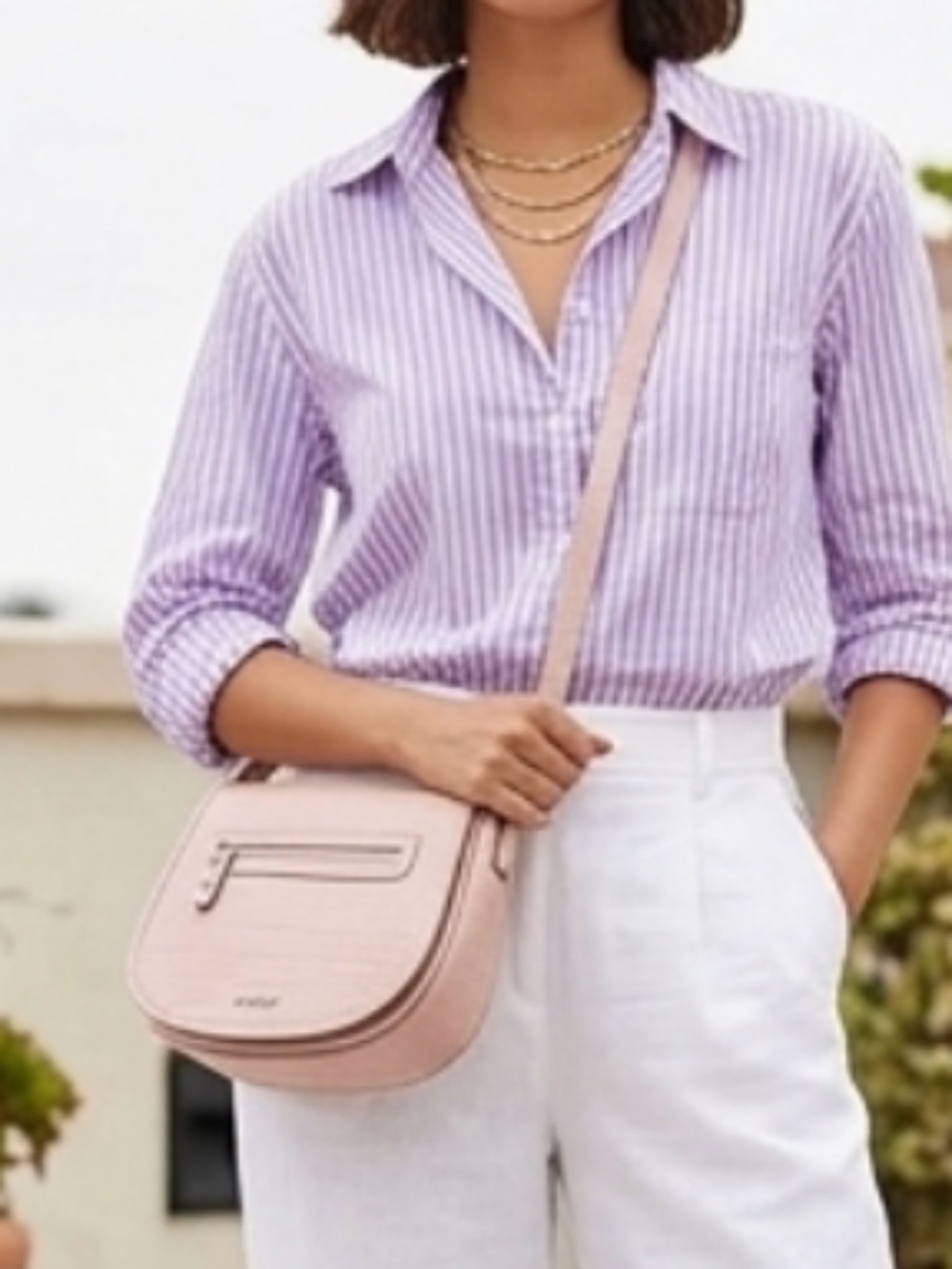 Nine West 🌸 Pale Pink Crocodile Texture Crossbody Bag / Purse w/ Snap Flap